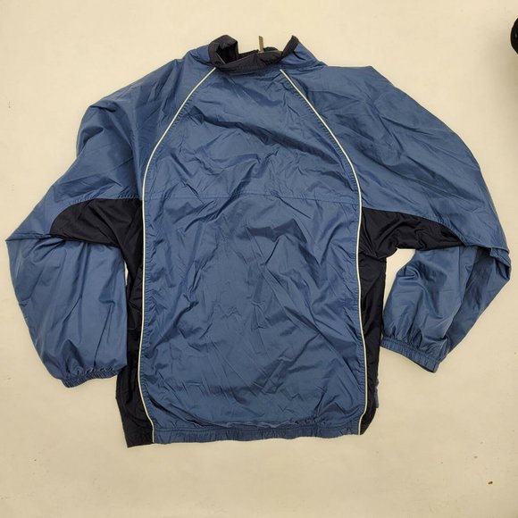 Reebok Mens Windbreaker Jacket Spellout Logo Blue White Stripes Size XL - Picture 2 of 9